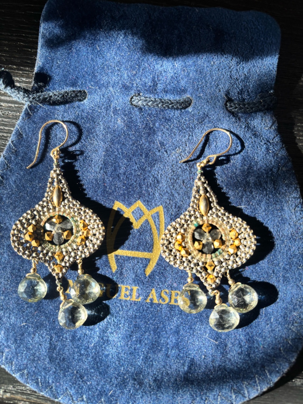 Miguel Ases Gold and Yellow Beaded Drop Earrings